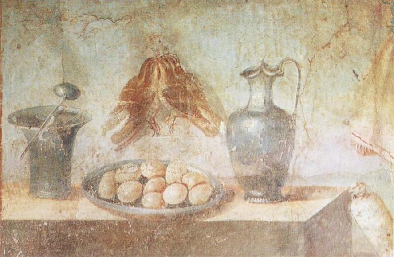 unknow artist Still life wall Painting from the House of Julia Felix Pompeii thrusches eggs and domestic utensils oil painting image